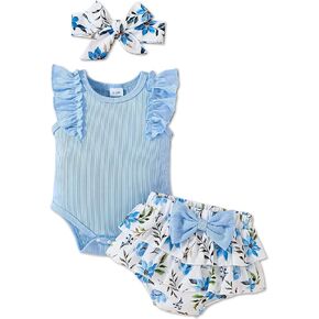 Newborn Baby Girl Clothes Infant Outfits Summer Shorts Set Floral Romper+Cute Baby Skirt +Headband in Saudi Arabia