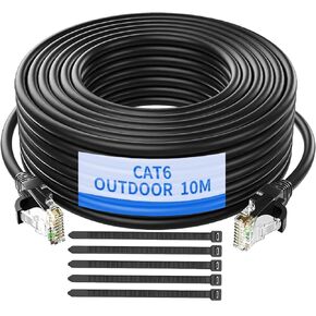 Outdoor Indoor Cat6/Cat6e Ethernet Cable,Water Resistant Direct Burial LLDPE UV Jacket - 23AWG 10Gbps High Speed Gigabit Internet Network Cable with 50 Ties,Weatherproof for Router Modem (35M) in Saudi Arabia