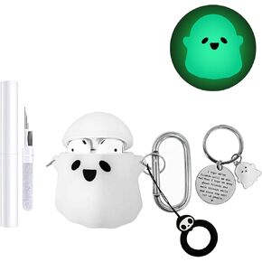 for Apple AirPods 4 Case 2024，[Glow in The Dark] Cute Ghost Case for AirPods 4th Generation, Soft Silicone Cases with Cleaner kit and Ghost Keychain for Women Men (White, Airpods 4) in Saudi Arabia