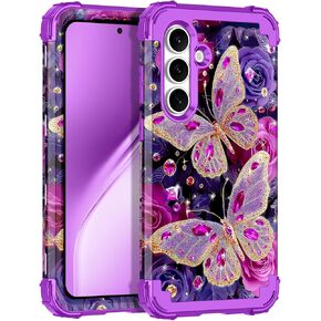Rancase for Galaxy S25 Case,Three Layer Heavy Duty Shockproof Protection Hard Plastic Bumper +Soft Silicone Rubber Protective Case for Samsung Galaxy S25,Glow in The Dark-Purple in Saudi Arabia
