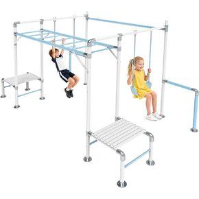 Outdoor Jungle Gym with Monkey Bars Frame, Climbing Set, Trapeze Swing Bar, Belt Swing, Kids Gymnastics Bars, Playground Set with Powder Coated Galvanized Steel for Backyard, Garden, Grass in Saudi Arabia