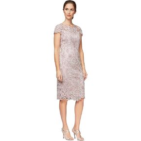 Alex Evenings Women's Short Floral Embroidered Cocktail Sheath Dress, Wedding Guest, Formal Gown (Petite and Regular Sizes), Taupe, 8 in Saudi Arabia