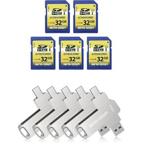 Micro Center 2-in-1 Combo: 5 Pack 128GB Type A+C USB 3.2 Dual Drive, 5 Pack 32GB Class 10 SDHC Flash Memory Card in Kuwait