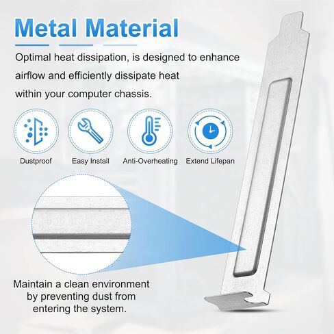 PATIKIL PCI Slot Cover Dust Filter 4.72 x 0.75 Inch, 10 Pcs Steel Dustproof Blanking Plate Ventilation Deflector Bracket Expansion Blank Plate with Screw for Computer Cases, Silver in Saudi Arabia