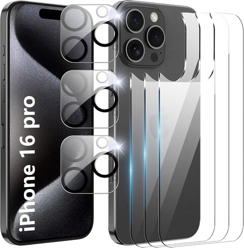 واقي شاشة خلفي لهاتف iPhone 16 Pro Max مع واقي عدسة الكاميرا، زجاج مقسى مقاوم للخدش بصلابة 9H، صديق للحافظة، مضاد لبصمات الأصابع، مضاد للخدش، سهل التركيب، 6.9 بوصة (3+3 عبوات) in Saudi Arabia
