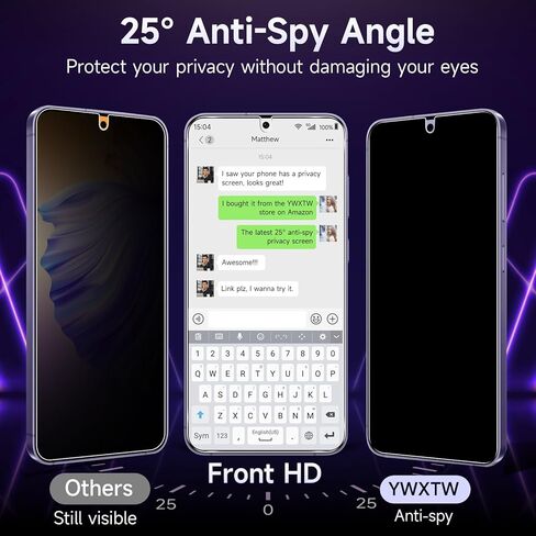 YWXTW EZ Unlock for Samsung Galaxy S24 Plus Privacy Screen Protector, [0.1S Ultrasonic Fingerprint Support] [Not Glass] 25° Anti Spy Private S24 Plus Screen Protector Case Friendly, 2 Pack in Saudi Arabia