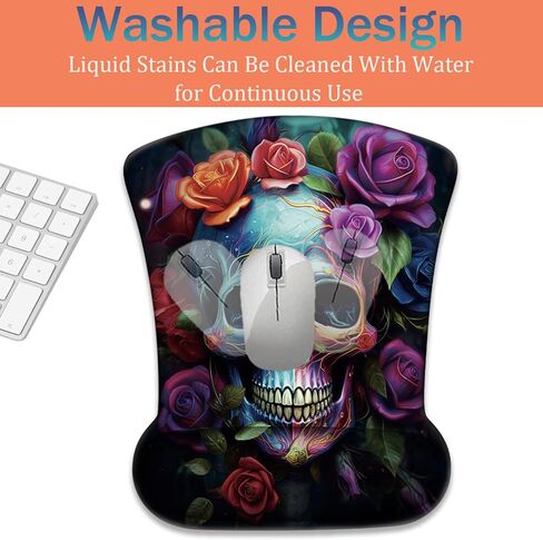 Ergonomic Keyboard Wrist Support Pad and Wrist Support Mouse Pad, Anti-Slip with Gel Memory Mouse Pad Set, Suitable for Office Use/Home Use - Colorful Rose Flower Skull in Saudi Arabia