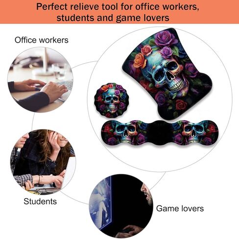 Ergonomic Keyboard Wrist Support Pad and Wrist Support Mouse Pad, Anti-Slip with Gel Memory Mouse Pad Set, Suitable for Office Use/Home Use - Colorful Rose Flower Skull in Saudi Arabia