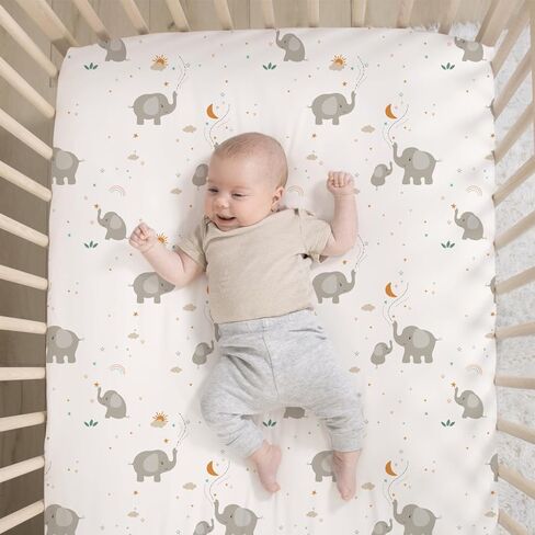 The Peanutshell 3 Piece Elephant Whimsy Baby Crib Bedding Set Boy or Girl, Nursery Decor Boy Crib Comforter Set, Classic Neutral Ivory & Cream Tones Quilt and Accessories, Gender Neutral in Saudi Arabia
