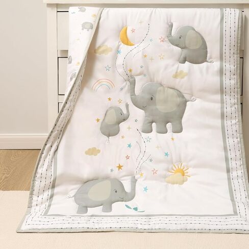 The Peanutshell 3 Piece Elephant Whimsy Baby Crib Bedding Set Boy or Girl, Nursery Decor Boy Crib Comforter Set, Classic Neutral Ivory & Cream Tones Quilt and Accessories, Gender Neutral in Saudi Arabia