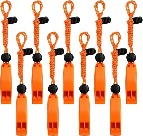 Thinp 9 Pcs Emergency Whistle, Shrill Loud Plastic Whistles with Lanyard 120db Loud Whistles Bulk for Boating Camping Hiking Fishing Outdoors (Orange) in Saudi Arabia