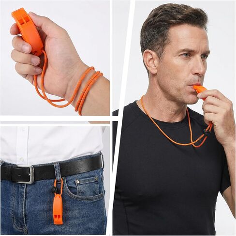Thinp 9 Pcs Emergency Whistle, Shrill Loud Plastic Whistles with Lanyard 120db Loud Whistles Bulk for Boating Camping Hiking Fishing Outdoors (Orange) in Saudi Arabia