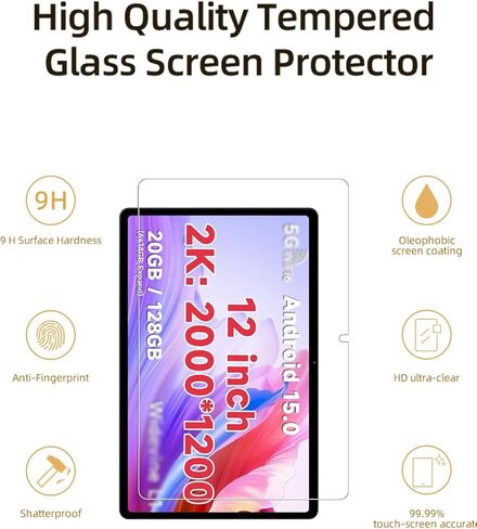 واقي شاشة لجهاز PEICHENG T30 MAX Tablet Android 15 12 بوصة، طبقة من الزجاج المقوى عالي الدقة مقاوم للخدش لحماية السقوط PEICHENG T30 MAX، حساس للمس، مضاد لبصمات الأصابع، عبوة واحدة. in Kuwait