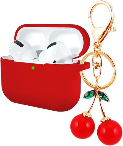 for AirPods Pro 3 Case Cute with Keychain,Funny Cherry Key Chain Fashion Protective Earphone Cover Case for AirPods Pro 3rd Gen,Soft Silicone Case for AirPods Pro3 Case Women Girl (Red) in Saudi Arabia