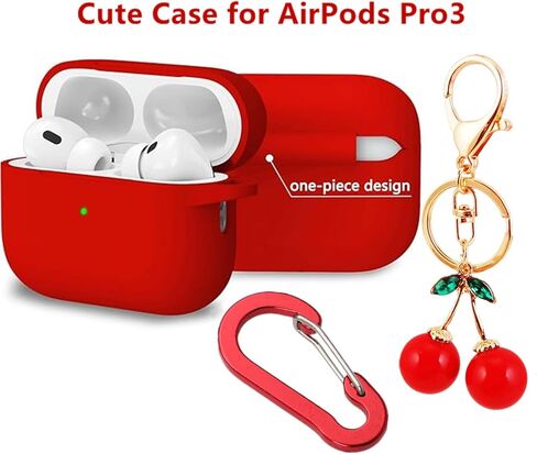 for AirPods Pro 3 Case Cute with Keychain,Funny Cherry Key Chain Fashion Protective Earphone Cover Case for AirPods Pro 3rd Gen,Soft Silicone Case for AirPods Pro3 Case Women Girl (Red) in Saudi Arabia