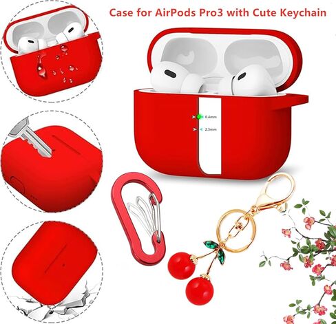 for AirPods Pro 3 Case Cute with Keychain,Funny Cherry Key Chain Fashion Protective Earphone Cover Case for AirPods Pro 3rd Gen,Soft Silicone Case for AirPods Pro3 Case Women Girl (Red) in Saudi Arabia