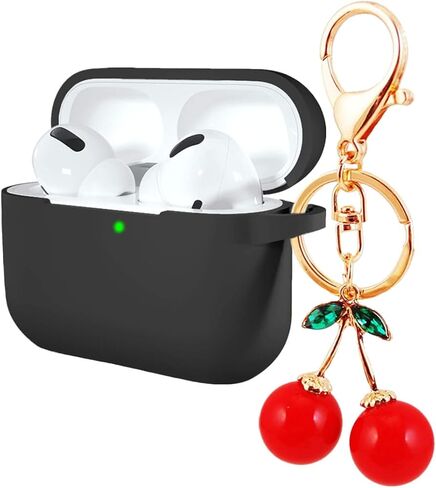 حافظة لجهاز AirPods Pro 3 لطيفة مع سلسلة مفاتيح، حافظة غطاء حماية لسماعات الأذن على شكل سلسلة مفاتيح الكرز المضحكة لجهاز AirPods Pro 3rd Gen، حافظة من السيليكون الناعم لحافظة AirPods Pro3 للنساء والفتيات (أحمر) in Kuwait