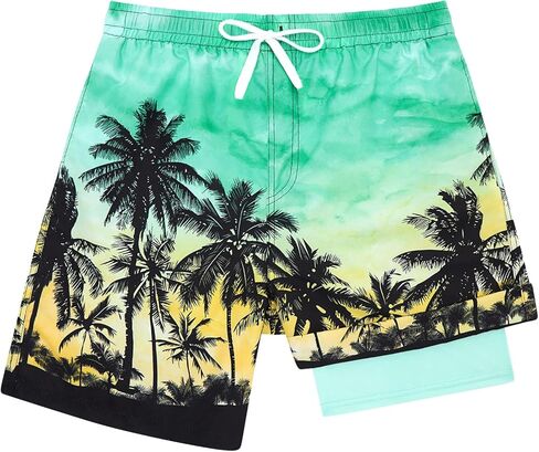 Cozople Boys Swim Trunks with Boxer Brief Liner Compression Swimwear Quick Dry Swim Shorts Bathing Suits 7-20 Years in Kuwait