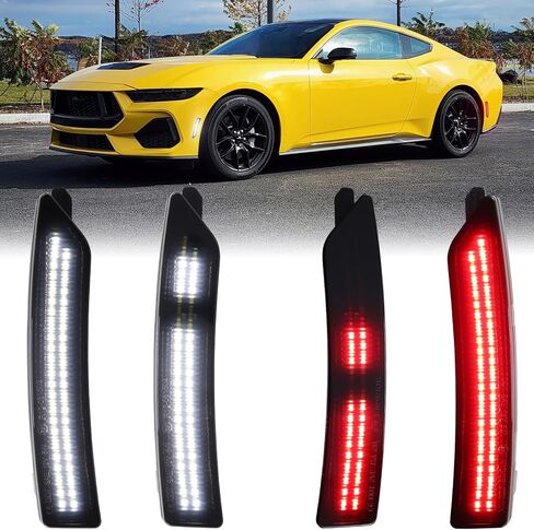 أضواء LED للعلامات الجانبية باللون الأزرق الديناميكي لـ 2024 2025 Ford Mustang S650 Dark Horse GT GTD أضواء المصد الجانبي المتتابعة، 4 قطع عدسات مدخنة in Kuwait