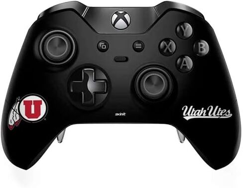 ملصق Skinit المخصص للألعاب متوافق مع وحدة تحكم Xbox One Elite - دائرة وريشة مرخصة رسميًا من كلية يوتا على تصميم أسود in Kuwait