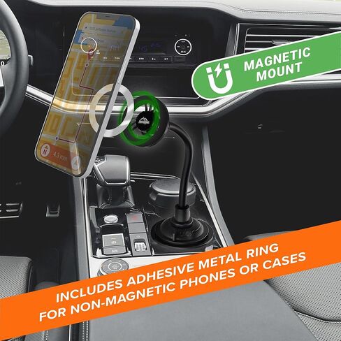 Armor All حامل هاتف مغناطيسي للسيارة، حامل هاتف حامل أكواب لهواتف MagSafe، iPhones، تصميم معقوفة قابل للتعديل، يتضمن حلقة مغناطيسية عالمية لهاتف Samsung، والهواتف غير المغناطيسية، والحافظات in Kuwait