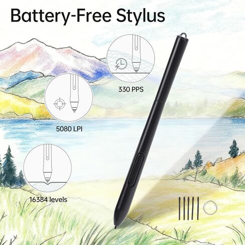تابلت رسم الرسومات، منطقة رسم 4.49 × 6.81 بوصة مع مستويات ضغط 16384، 6 مفاتيح اختصار، قلم بدون بطارية، متوافق مع Win Mac Illustrator (P3) in Kuwait