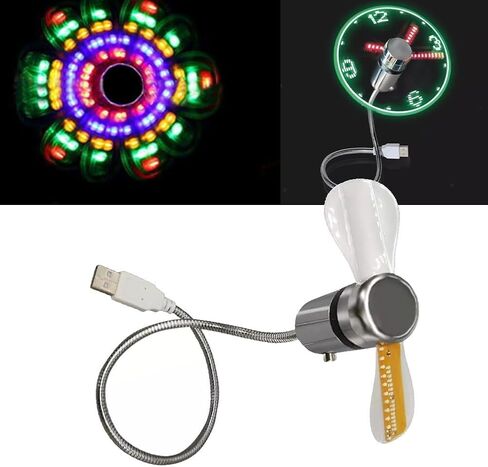 USB True Clock LED Fan, Creative Snake-Shaped USB Temperature Fan, Seven-Color LED Flashing Letter Fan, Clock (Clock Fan) in Saudi Arabia