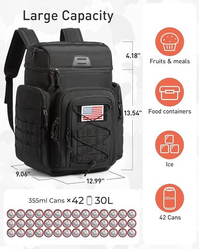 TOURIT 30L (42 Cans) Tactical Cooler Backpack – Military-Grade Insulated Back Pack with 16H Ice Retention, Leakproof Multi-Pocket Cooler Bag for Camping & Hiking, Featuring DIY Hook & Loop Panel in Saudi Arabia