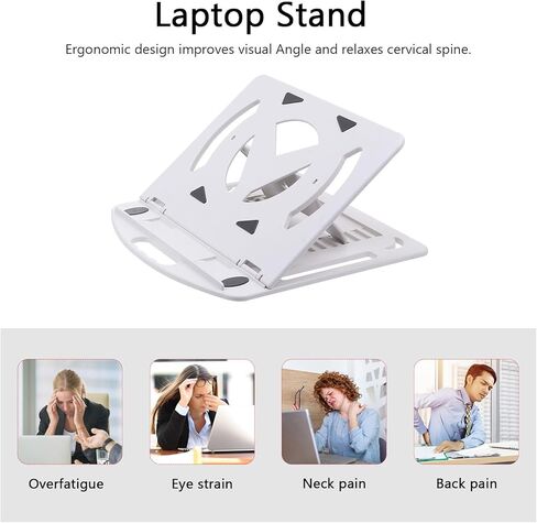 Homoyoyo Laptop Stand Computer Holder with Rotating Heat Sink Base and Adjustable Height, White Plastic Portable Laptop Rack with Phone Holder for Desk Use in Saudi Arabia