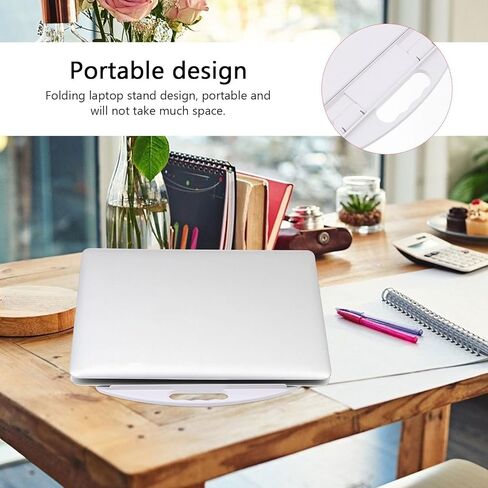 Homoyoyo Laptop Stand Computer Holder with Rotating Heat Sink Base and Adjustable Height, White Plastic Portable Laptop Rack with Phone Holder for Desk Use in Saudi Arabia
