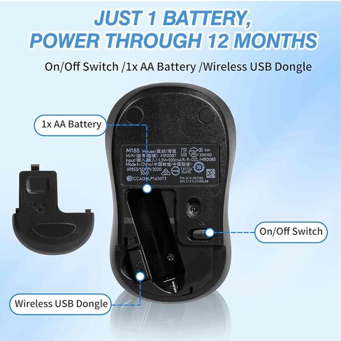ماوس بصري لاسلكي - Logitec M185 Plug-and-Play، عمر بطارية طويل، تصميم مريح، للاستخدام باليد اليسرى واليمنى - متوافق مع أجهزة Macbook/أجهزة الكمبيوتر المحمولة/أجهزة الكمبيوتر المكتبية وجميع أنظمة التشغيل - أزرق in Saudi Arabia
