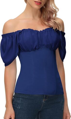 Scarlet Darkness Women Renaissance Short Flutter Sleeve Top Square Neck Blouse in Kuwait