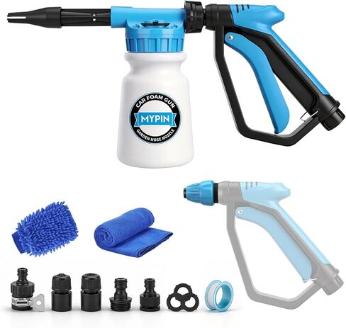 Car Wash Foam Gun, 16 IN 1 Foam Cannon, Adjustable Hose Wash Sprayer with 2.5-6 Ratio Dial Foam Blaster, 1L Bottle, Nozzles, Wash Mitten, 1/2" Quick Connector for Garden Hose, for Car/Garden Cleaning in Kuwait