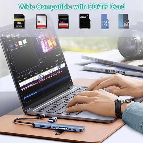 محول Docooler 8 في 2 USB A & USB C Hub Type-C متعدد المنافذ، USB 3.0 نقل سريع للبيانات SD TF قارئ بطاقة Type-C 3.5 مم صوت متوافق مع وحدة تحكم ألعاب الكمبيوتر المحمول والكمبيوتر المكتبي in Saudi Arabia