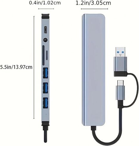 محول Docooler 8 في 2 USB A & USB C Hub Type-C متعدد المنافذ، USB 3.0 نقل سريع للبيانات SD TF قارئ بطاقة Type-C 3.5 مم صوت متوافق مع وحدة تحكم ألعاب الكمبيوتر المحمول والكمبيوتر المكتبي in Saudi Arabia