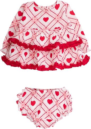 RuffleButts Baby Girls Cotton Gauze Long Sleeve Tiered Ruffle Swing Top and Bloomer Set in Saudi Arabia