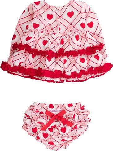 RuffleButts Baby Girls Cotton Gauze Long Sleeve Tiered Ruffle Swing Top and Bloomer Set in Saudi Arabia