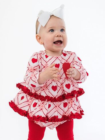 RuffleButts Baby Girls Cotton Gauze Long Sleeve Tiered Ruffle Swing Top and Bloomer Set in Saudi Arabia