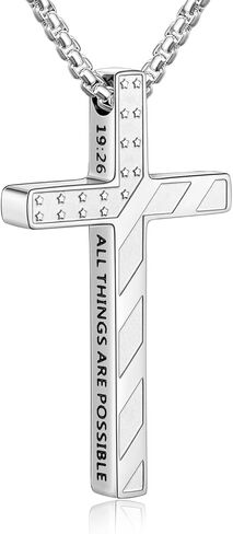 Fiusem Cross Necklace for Men, Inspirational Bible Verse American Flag Cross Chain, Stainless Steel Mens Necklace, Jewelry Gift Box Chain Pendant 18-24 Inch in Saudi Arabia