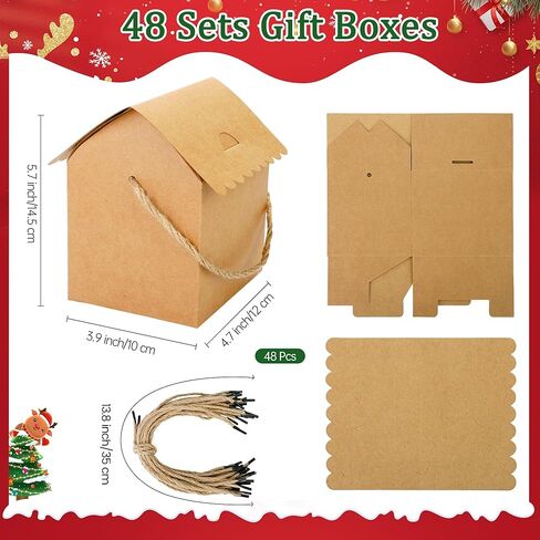 Aneco 24 Sets Christmas Gingerbread House Craft Kit with Twine DIY Xmas Gift Cookies Candy Boxes Build Kraft Gingerbread House Supplies for Christmas Holiday Fun Party Game Decorations in Saudi Arabia