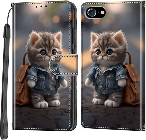Case Wallet for iPhone 7 / iPhone 8 / SE (2020) / SE (2022), with [3 Card Slots], Kickstand Magnetic Closure PU Leather Shockproof Protective Flip Cover 4.7", Cat in Saudi Arabia