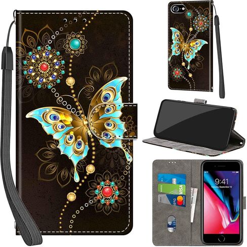 Case Wallet for iPhone 7 / iPhone 8 / SE (2020) / SE (2022), with [3 Card Slots], Kickstand Magnetic Closure PU Leather Shockproof Protective Flip Cover 4.7", Cat in Saudi Arabia