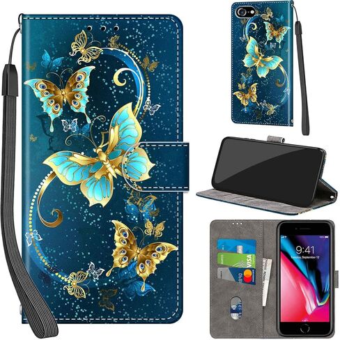 Case Wallet for iPhone 7 / iPhone 8 / SE (2020) / SE (2022), with [3 Card Slots], Kickstand Magnetic Closure PU Leather Shockproof Protective Flip Cover 4.7", Cat in Saudi Arabia