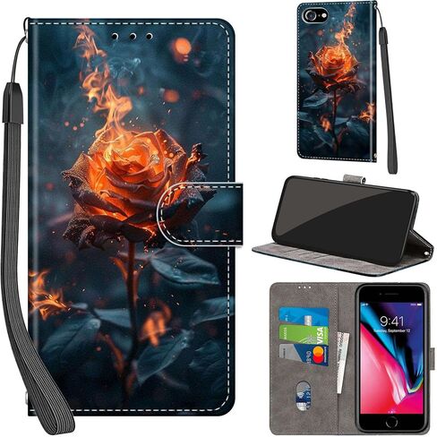 Case Wallet for iPhone 7 / iPhone 8 / SE (2020) / SE (2022), with [3 Card Slots], Kickstand Magnetic Closure PU Leather Shockproof Protective Flip Cover 4.7", Cat in Saudi Arabia