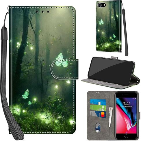 Case Wallet for iPhone 7 / iPhone 8 / SE (2020) / SE (2022), with [3 Card Slots], Kickstand Magnetic Closure PU Leather Shockproof Protective Flip Cover 4.7", Cat in Saudi Arabia