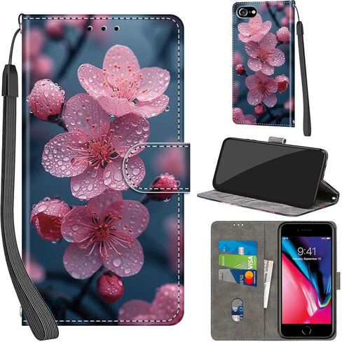 Case Wallet for iPhone 7 / iPhone 8 / SE (2020) / SE (2022), with [3 Card Slots], Kickstand Magnetic Closure PU Leather Shockproof Protective Flip Cover 4.7", Cat in Saudi Arabia