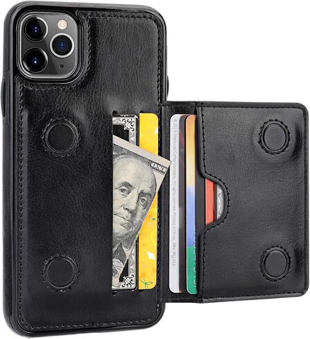 KIHUWEY متوافق مع iPhone 11 Pro Max Wallet Case حامل بطاقة الائتمان، غطاء حماية متين مقاوم للصدمات لهاتف iPhone 11 Pro Max 6.5 بوصة (أسود) in Saudi Arabia