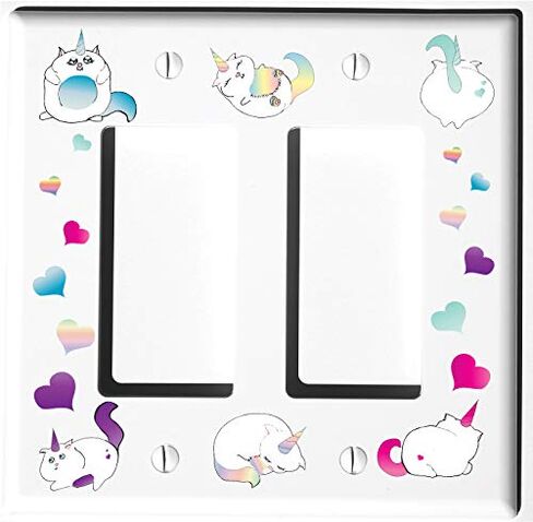 Caticorn Light Switch Plate and Outlet Covers Cat Unicorn Children's Room Nursery Decor (Double Rocker) in Saudi Arabia
