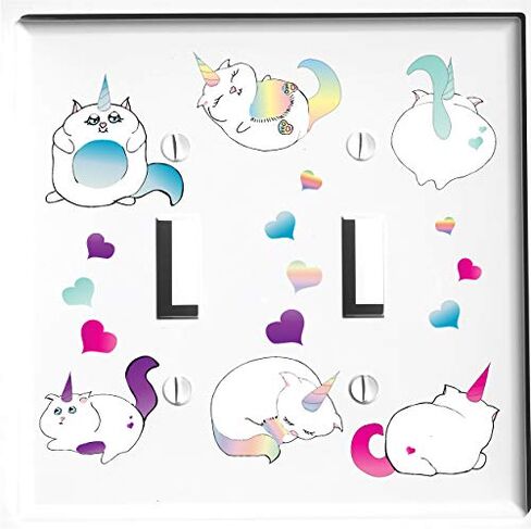 Caticorn Light Switch Plate and Outlet Covers Cat Unicorn Children's Room Nursery Decor (Double Rocker) in Saudi Arabia