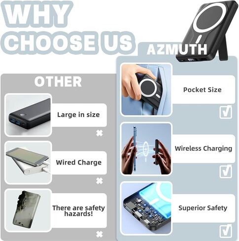بنك طاقة مغناطيسي من Azmuth، 10000 مللي أمبير في الساعة لحزمة بطارية MagSafe، شحن سريع 22.5 وات PD، شاشة LED وحامل قابل للطي شاحن لاسلكي محمول لهاتف iPhone 17/16/15/14/13/12/Pro/Pro Max/Plus، أسود غامق in Kuwait